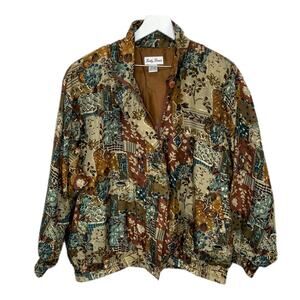 Y2K Silk Mixed Pattern Granny Bomber Jacket - Women's Size L